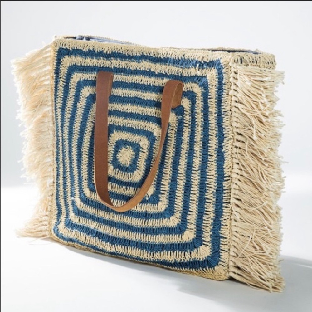 Oversized Square Jute Tote-DENIM - Picture 2 of 6